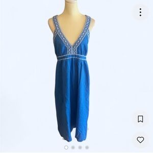 Jcrew Blue Maxi Dress w/ Adjustable Straps and Embroidery Details Size XL
